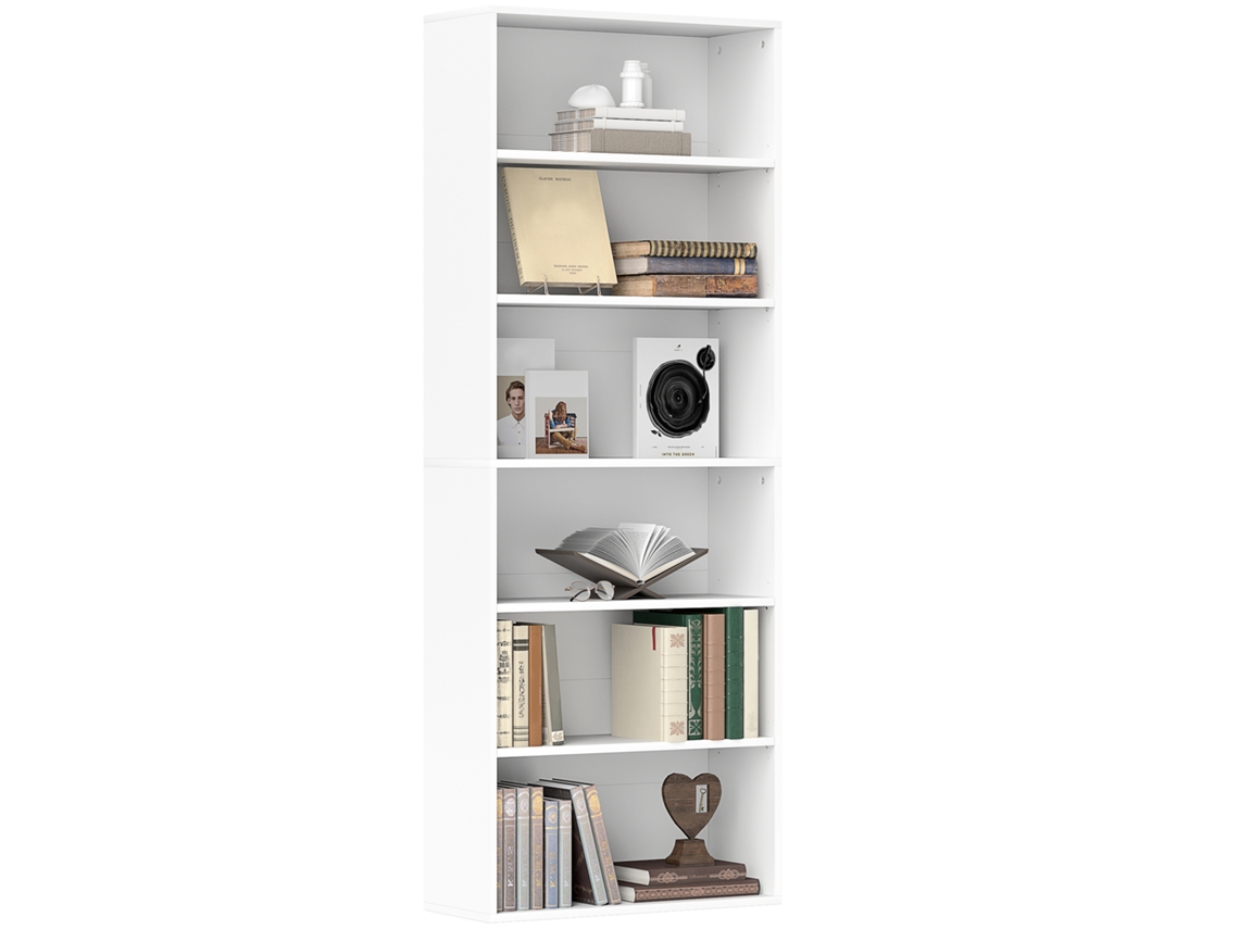Estante de Armazenamento de 6 Andares com Prateleiras Ajustáveis para a Sala de Estar. Quarto. Escritório. 60x24x158,5cm. Branco Ge