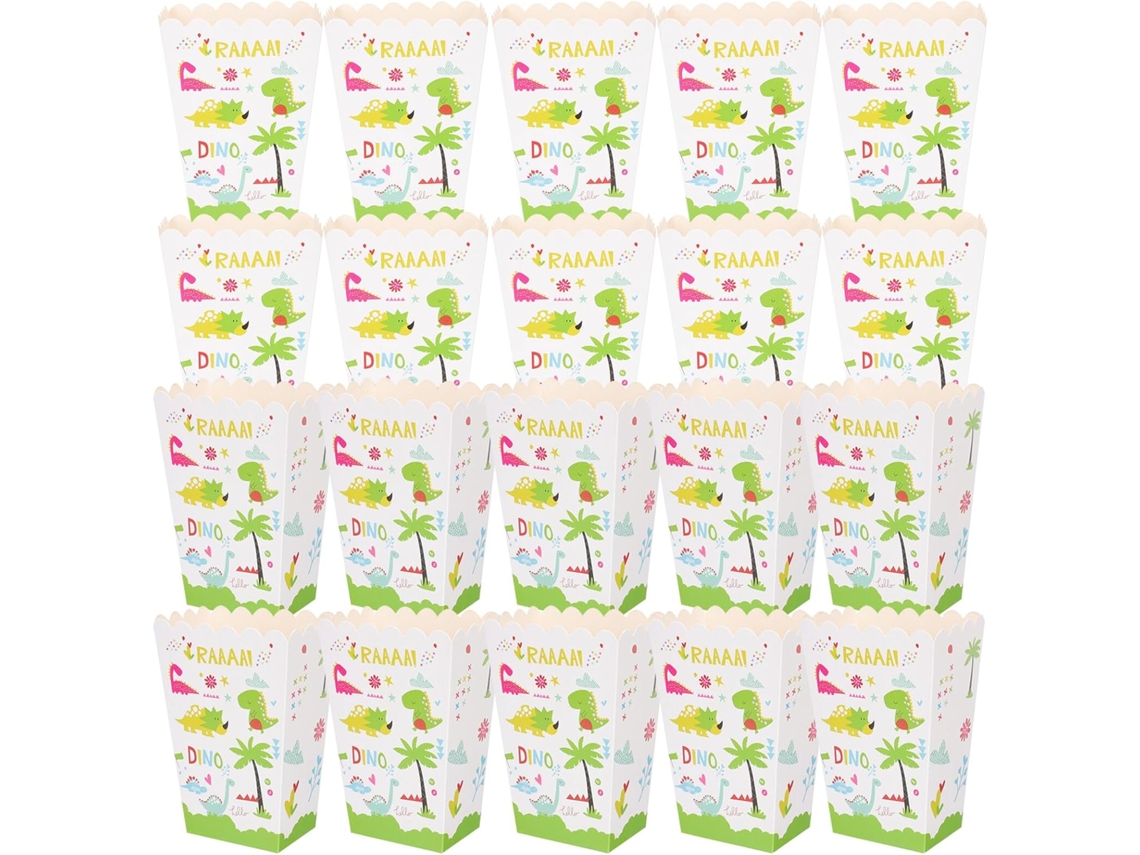 Caixas De Pipoca Coheali Para Doces Infantis, Com Estampa De Dinossauro Verde, 24 Unidades De Papel Resistente Para