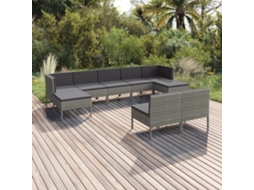 Vidaxl 9 Pcs Conjunto Lounge De Jardim C/ Almofadões Vime Pe Cinzento