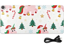 Mousepad Aquecido e Antiderrapante em Couro com Estampa de Unicórnio Rosa, Feliz Natal, 80 X 33 Cm