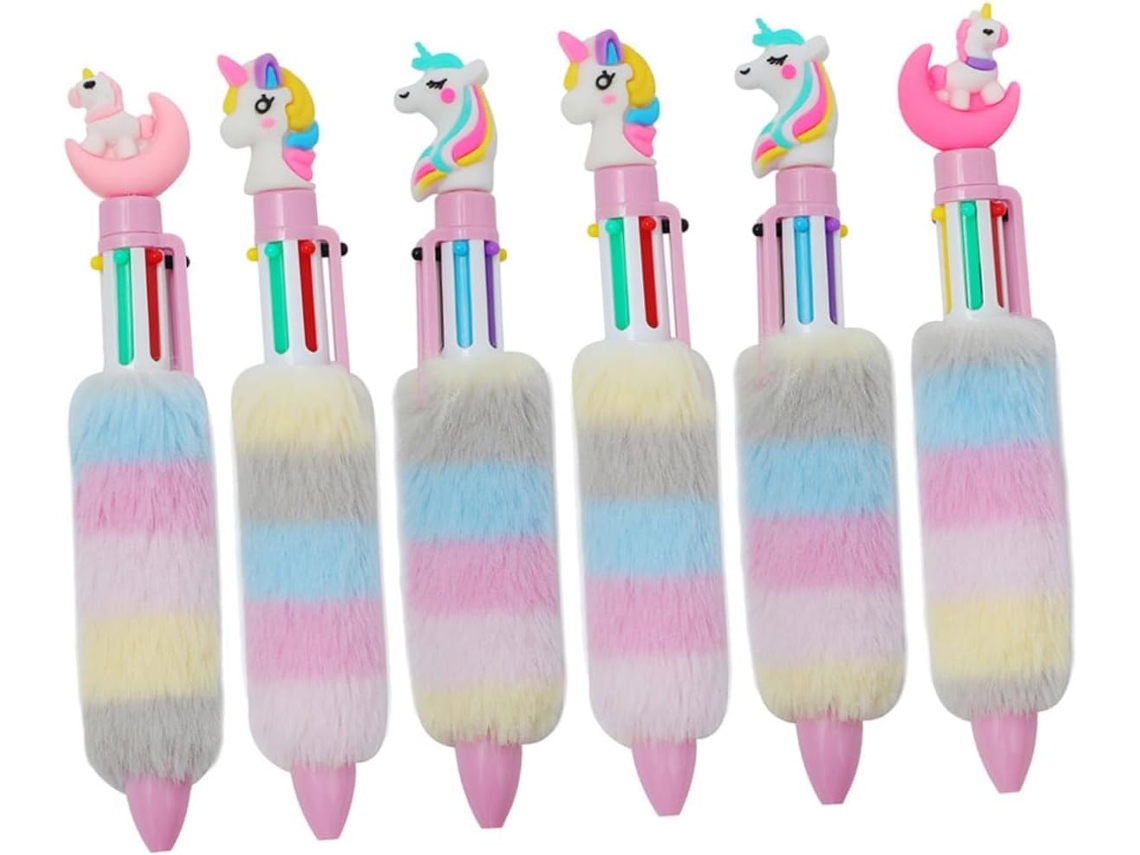 Conjunto De 6 Canetas Decorativas De Pelúcia Em Formato De Unicórnio