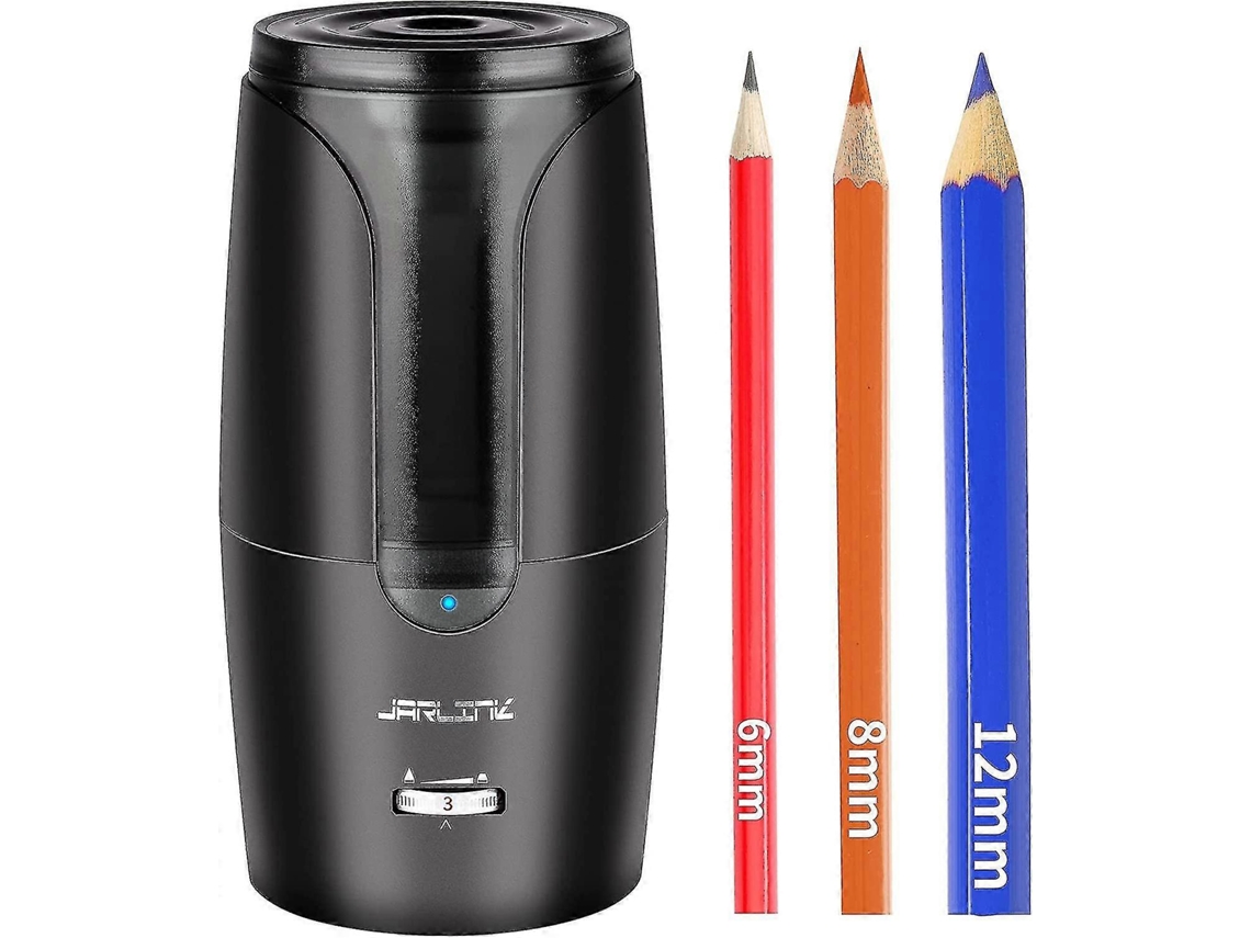 Apontador elétrico Slowmoose, recarregável, com parada automática para lápis de 6 a 12 mm, portátil para sala de aula, preto