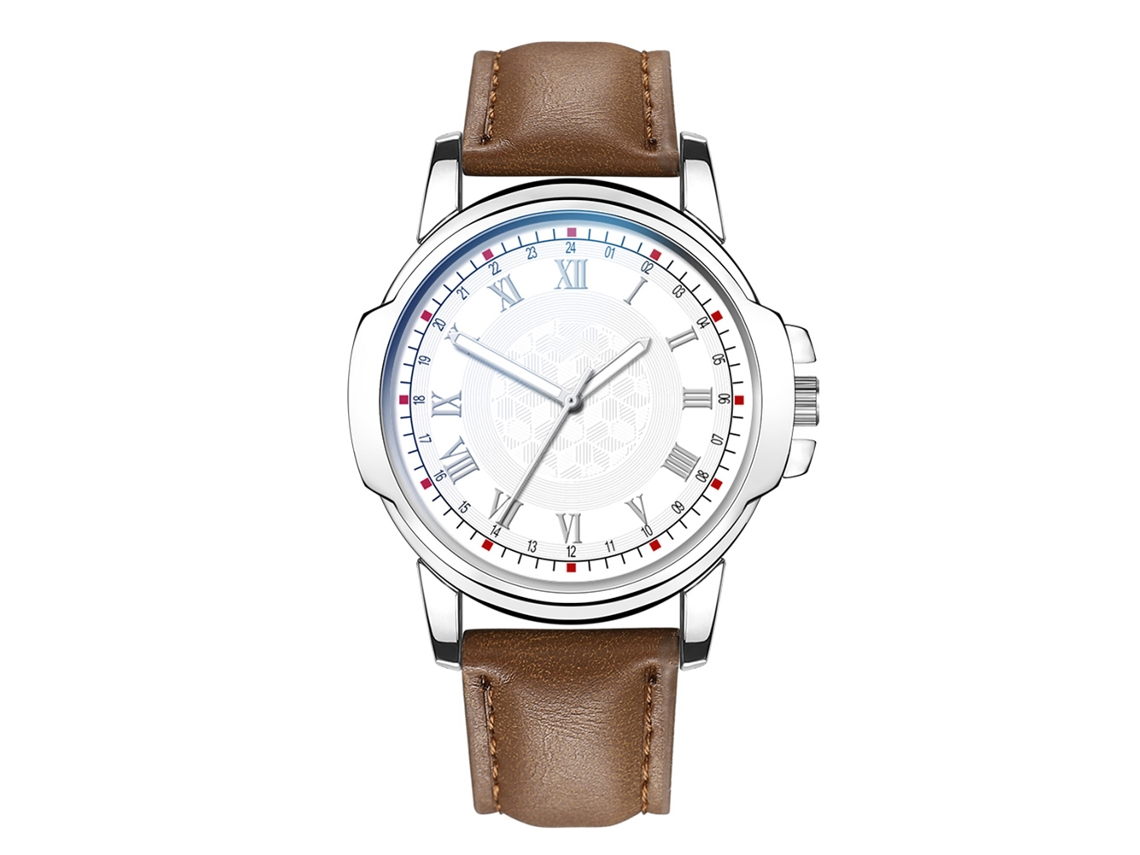 Relógio de Quartzo Masculino de Moda Pulseira de Couro Negócio (pulseira Marrom Escuro Dial Branco)