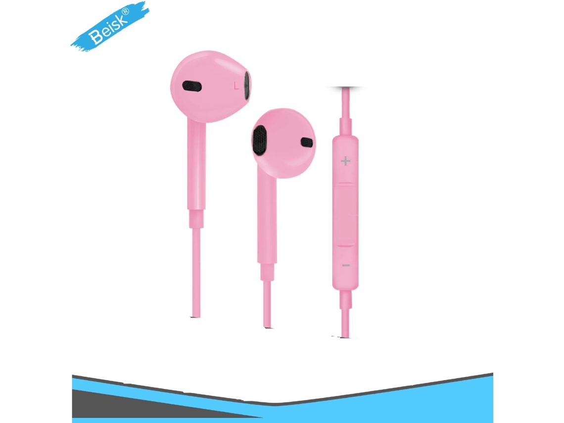 3.5mm Jack Cor De Rosa Com Fio Fones De Ouvido Com Controle Remoto De Volume, Microfone Para Chamadas De Voz, Cabo Tpe Durável Beisk