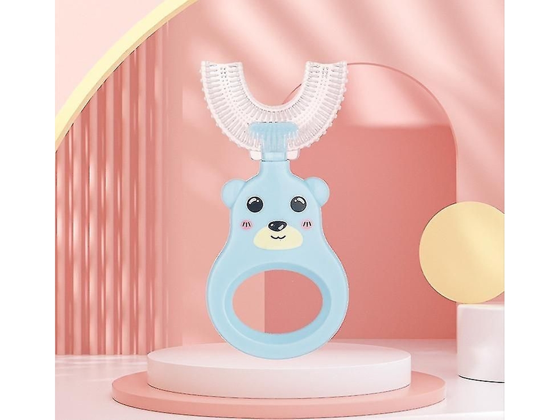 Escova de Dentes Infantil Silicone em Formato U, Azul, para Crianças 2 a 12 Anos. GOKOCO