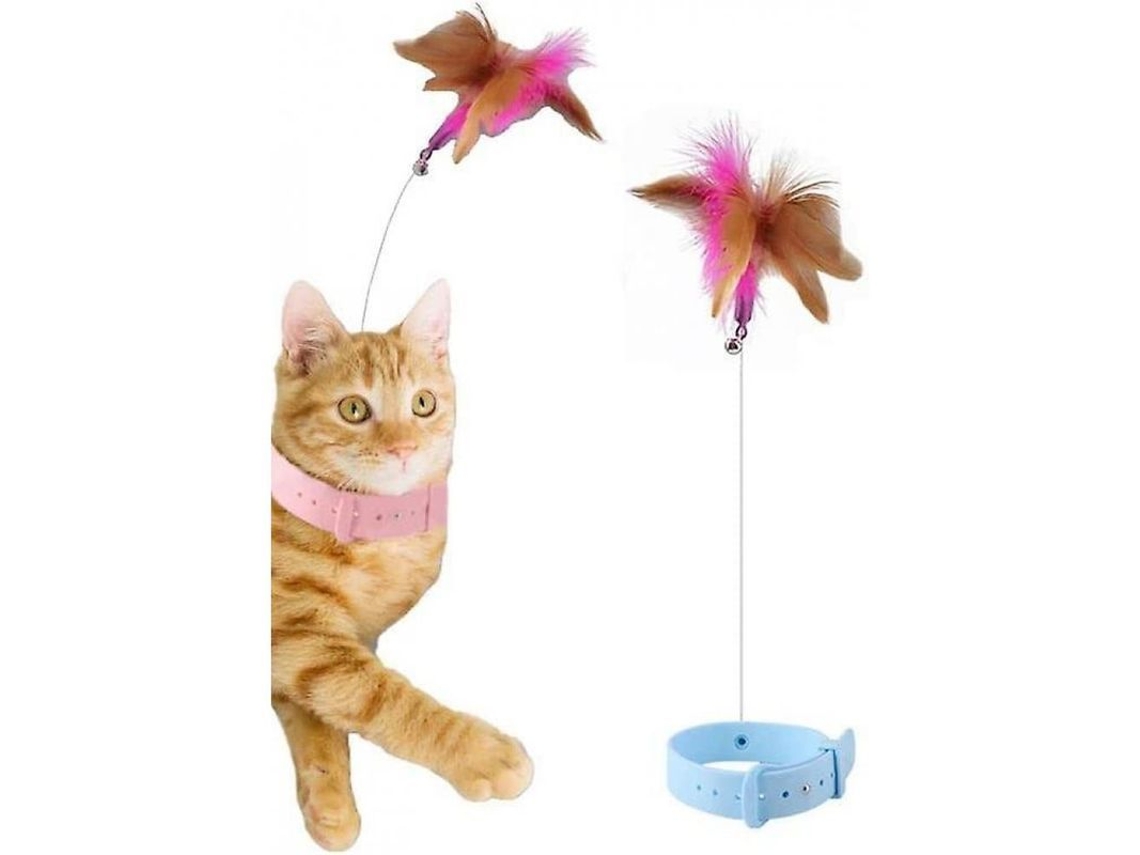 2026 collar de Penas para Gato com Sino, Brinquedo Interativo com Varilla de Aço para Exercício e Diversão Felina Azul