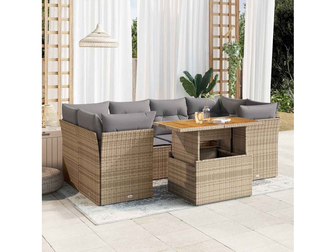 Vidaxl 7 Pcs Conjunto De Sofás P/ Jardim Com Almofadões Vime Pe Bege