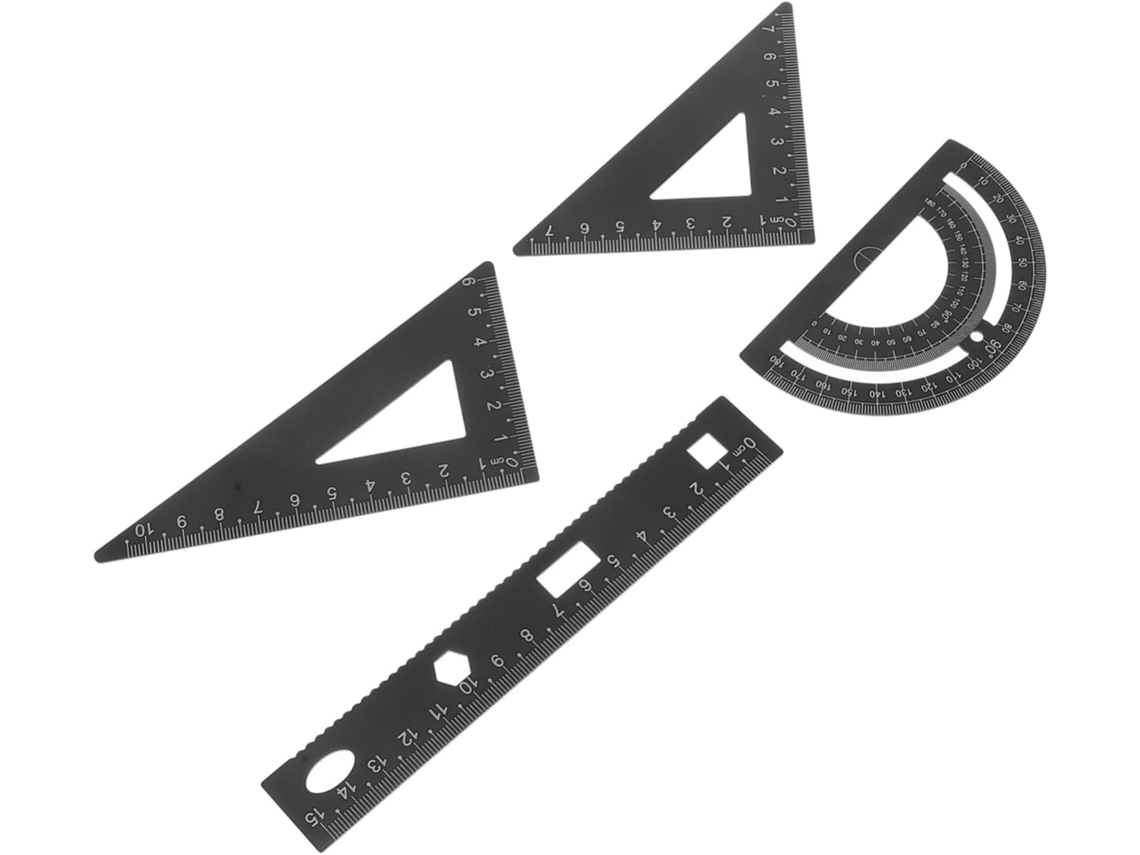 Conjunto De Régua Portátil Metal Preto Housoutil, Transferidor E