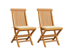 Vidaxl Cadeiras De Jardim C/ Almofadões Creme 2 Pcs Teca Maciça