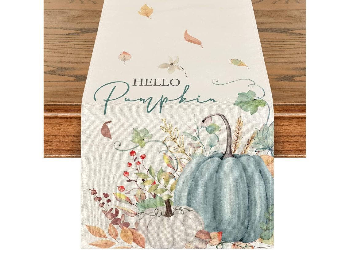 Caminho de Mesa com Flores e Folhas de Abóbora Decoração de Outono para a Cozinha NEVEANCE