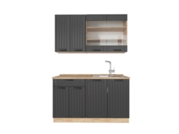 Cuisine Fame Line, 140cm, Pt Chêne, Gris Foncé, Chêne De Force Doré, Vicco