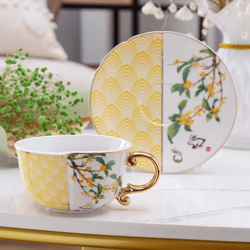 Caneca de Café de Cerâmica de Luxo Europeia com Borda Dourada , Estilo Retrô para Escritório. MDUG (estilo G, 270ml)