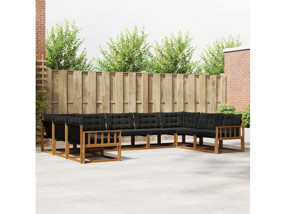 Vidaxl Conjunto De Sofás Para Exterior 9 Pcs Natural E Preto