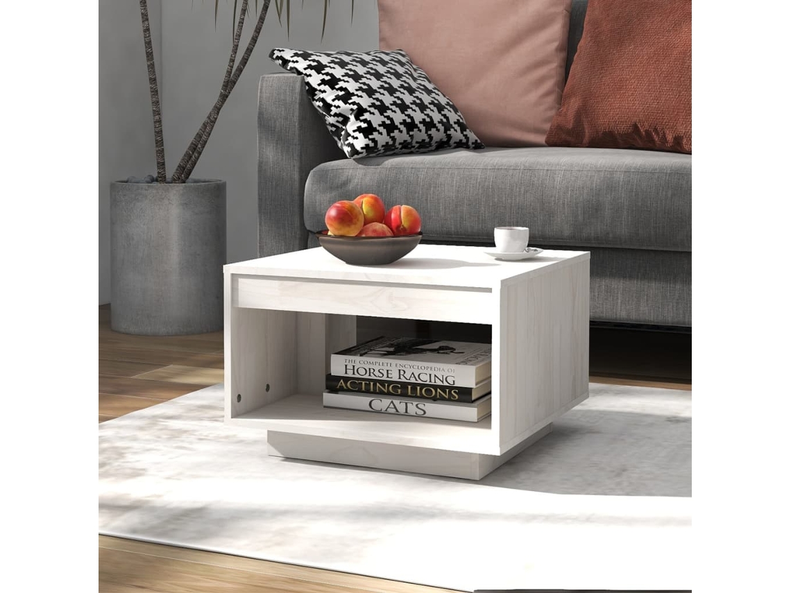 Vidaxl Mesa De Centro 50x50x33,5 Cm Madeira De Pinho Maciça Branco