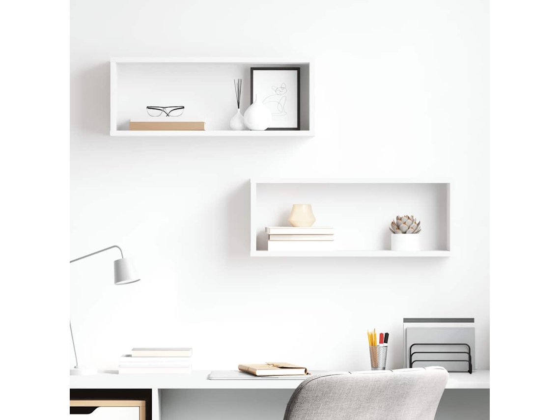 Vidaxl Prateleiras Parede Forma De Cubo 2 Pcs Derivados Madeira Branco