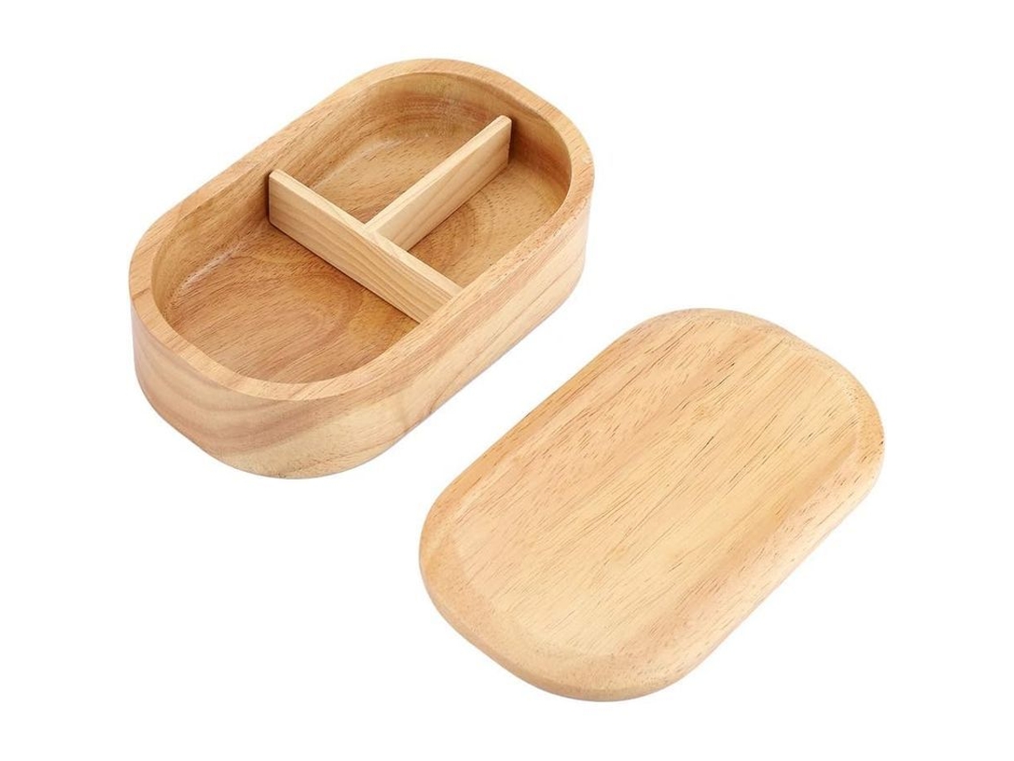 Caja De Bento De Madeira Estilo Japonês Com Divisores Para Adultos E Crianças Retangular