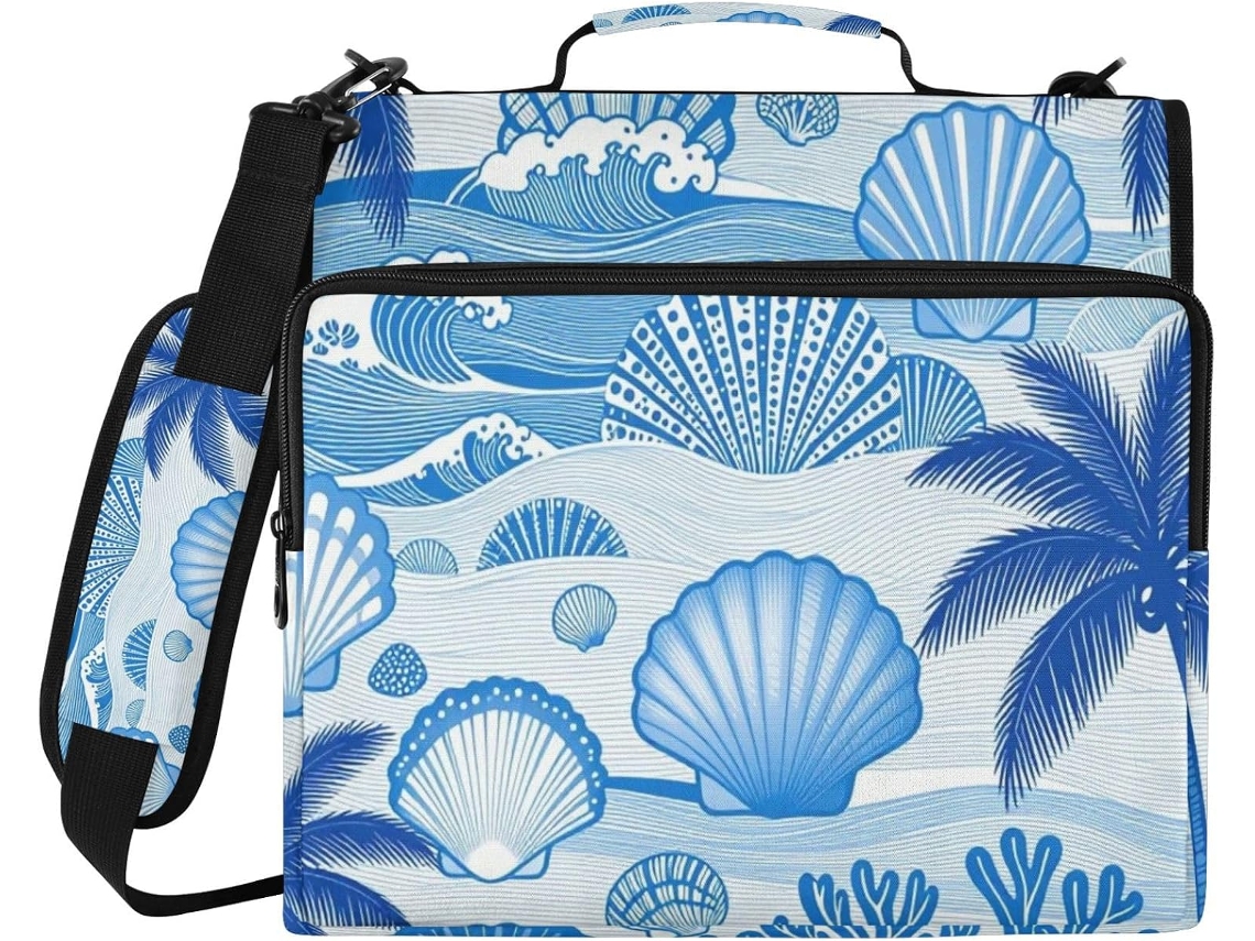 Pasta 3 argolas com zíper e alça, ideal para praia, fácil de transportar, portátil e perfeita para guardar.