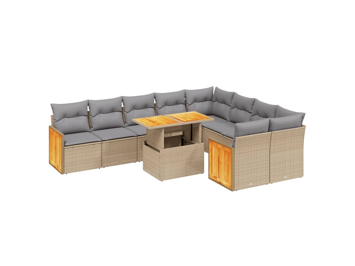 Conjunto de 10 Sofás para Jardim com Almofadões Vime Pe Bege MAISON EXCLUSIVE