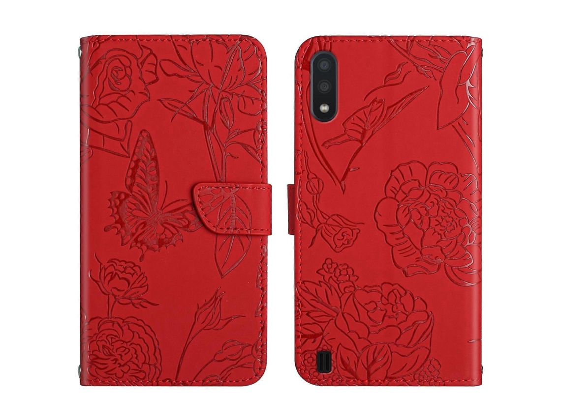 Capa De Celular Em Couro Sintético Com Textura De Borboleta E Peônia Para Samsung Galaxy M10/a10