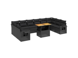 Conjunto de 11 Sofás de Jardim com Almofadões Vime Pe Preto MAISON EXCLUSIVE