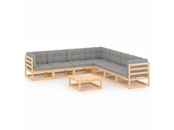 Vidaxl 8 Pcs Conjunto Lounge De Jardim C/ Almofadões Pinho Maciço