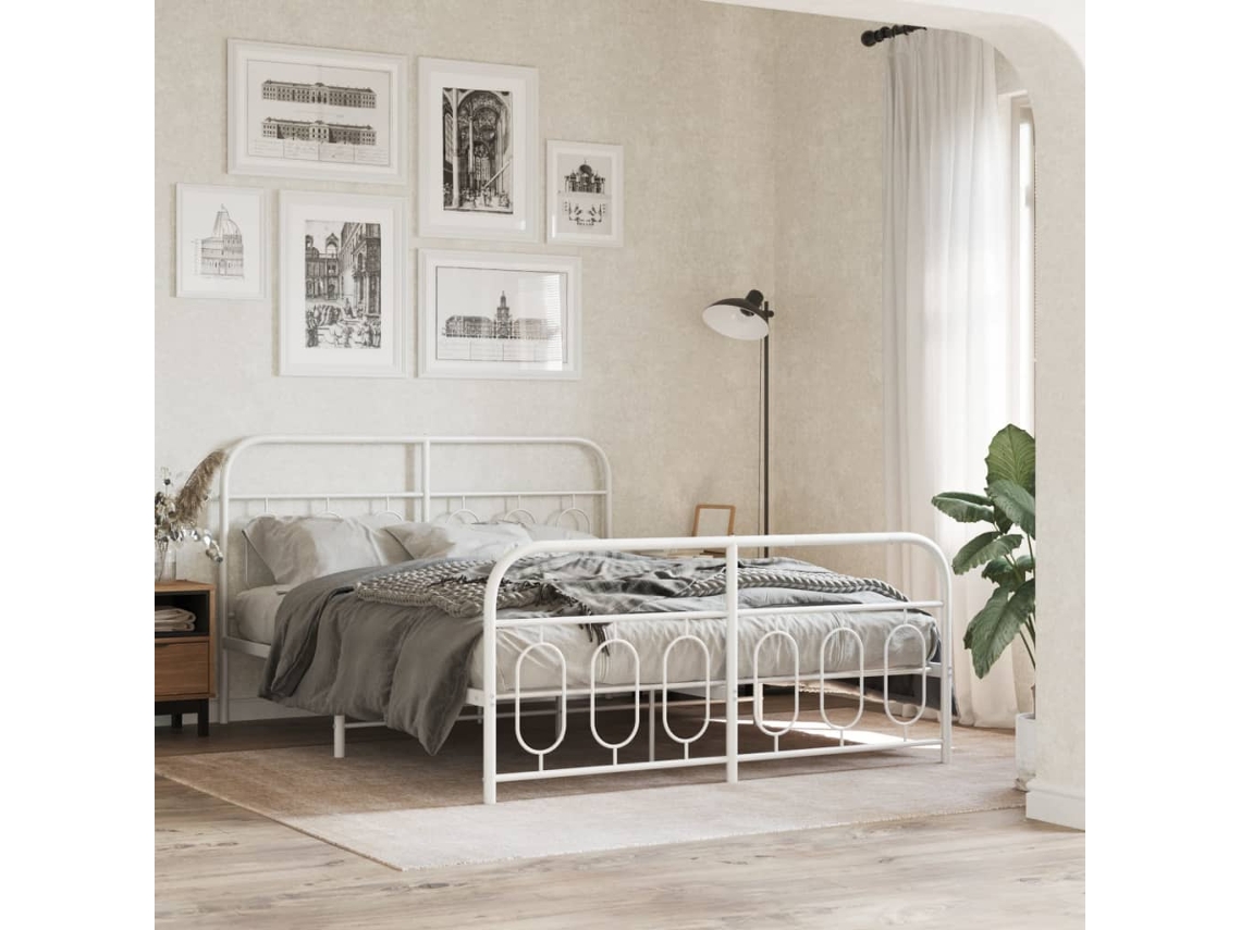 Vidaxl Estrutura De Cama Com Cabeceira E Pés 140x190 Cm Metal Branco