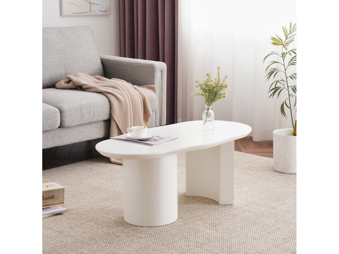Mesa De Centro Irregular 100cm Branca, Mdf De Alta Qualidade, Superfície Laqueada, Design Elegante