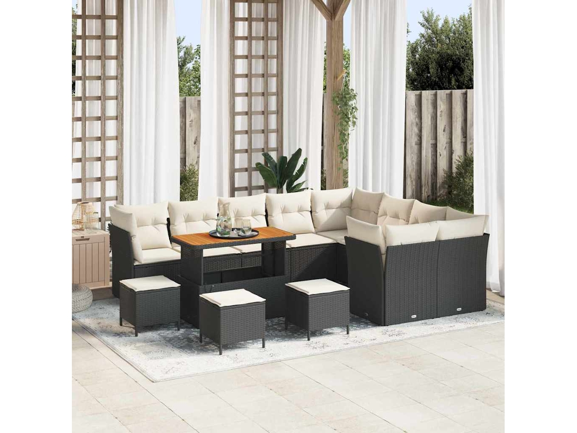 Vidaxl Conjunto De Sofá De Jardim 13 Unid. Preto Vime Pe