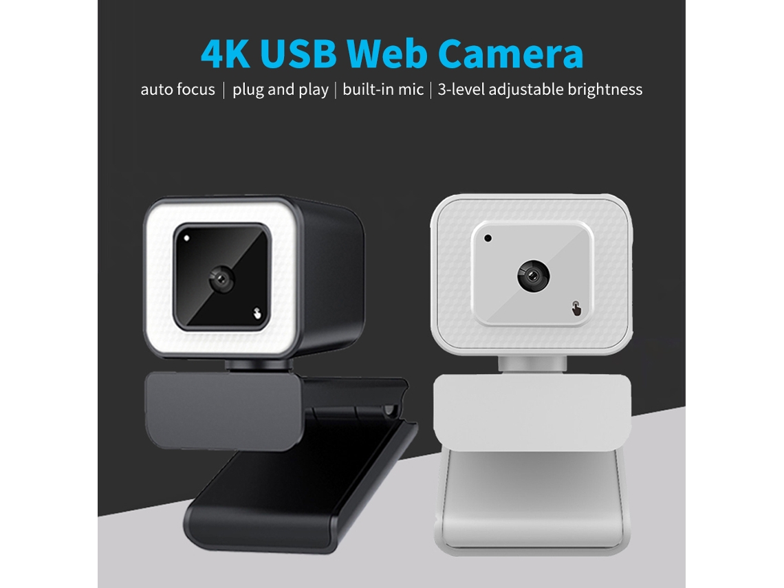 Webcam Usb 4k Ângulo Largo Auto Foco 3 Níveis De Brilho Microfone Com Cancelamento De Ruído Branco