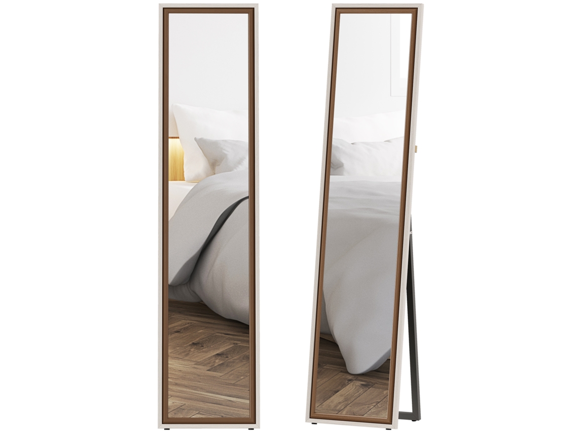 Espelho Pé 157x37 Cm Corpo Inteiro Moldura Bicolor Inclinado Ou Suspenso Madeira