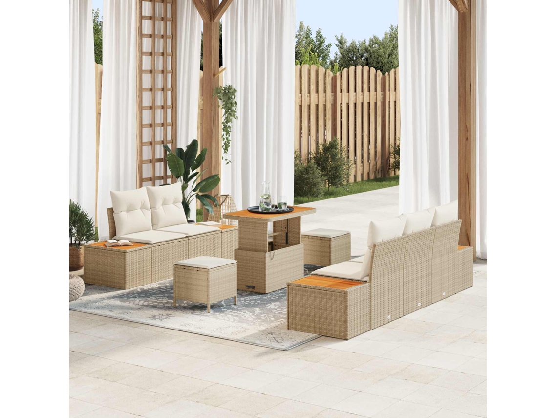 Vidaxl Conjunto De Sofá De Jardim Com Almofada 8 Pcs Bege E Creme
