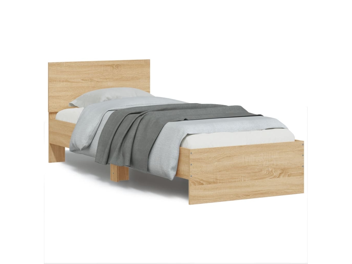 Estrutura Cama C/ Cabeceira/luzes Led 90x190 Cm Carvalho Sonoma Wsd20052