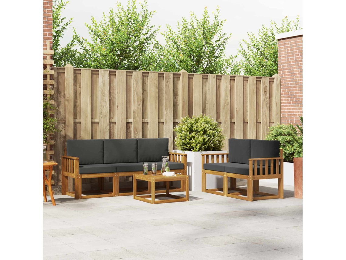 Vidaxl Conjunto De Sofás Para Exterior 6 Unid. Natural E Antracite