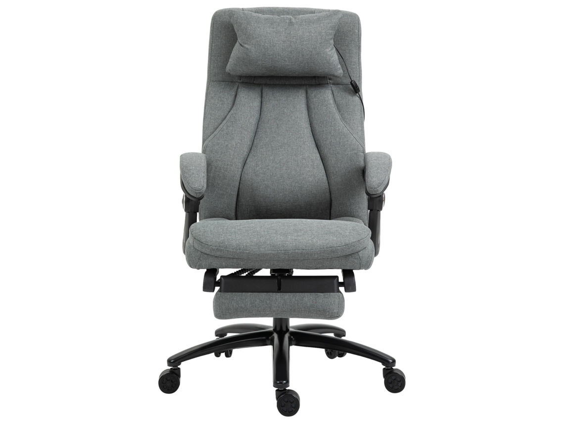 Cadeira Executiva Ergonômica Linho Cinza Reclinável Giro 360° Ajuste Altura Encosto de Cabeça Apoio de Pés e Usb