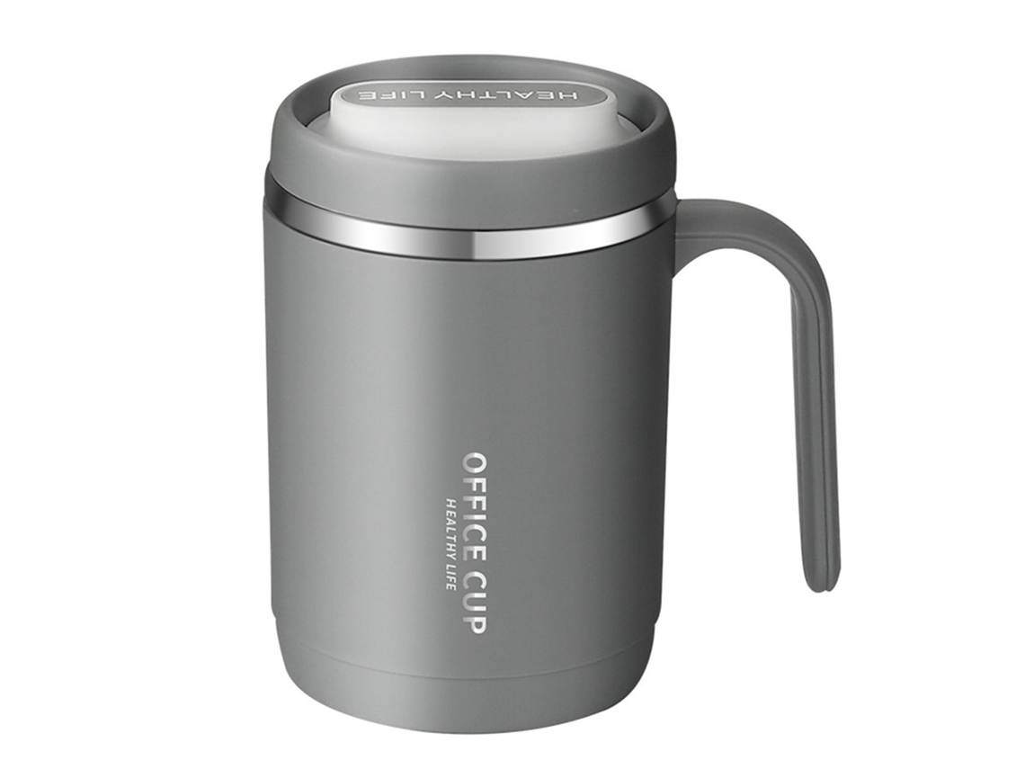 Caneca de Aço Inox 304 com Tampa e Alça Cinza