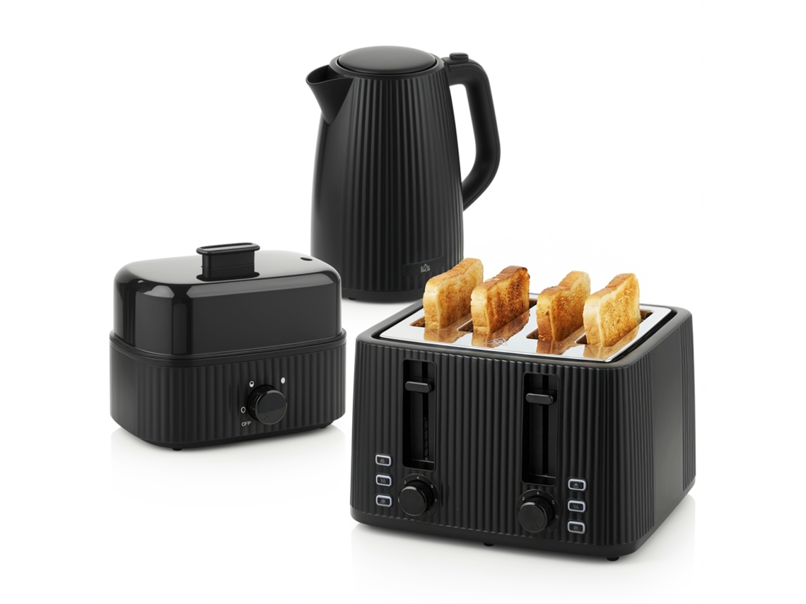 Chaleira Elétrica De 1,7l Com Fervura Rápida E Torradeira De 4 Fatias, Cozedor De Ovos Para 6 Ovos Com Luz Indicadora, Preto