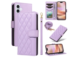 Capa Em Couro Pu, Com Pega Para Apple Iphone 16 Roxo Claro