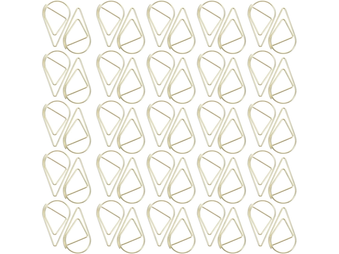 Clips de papel em formato de gota, feitos de metal resistente, dourados, pacote com 100 unidades, ideais para mesa, escola e outros fins.