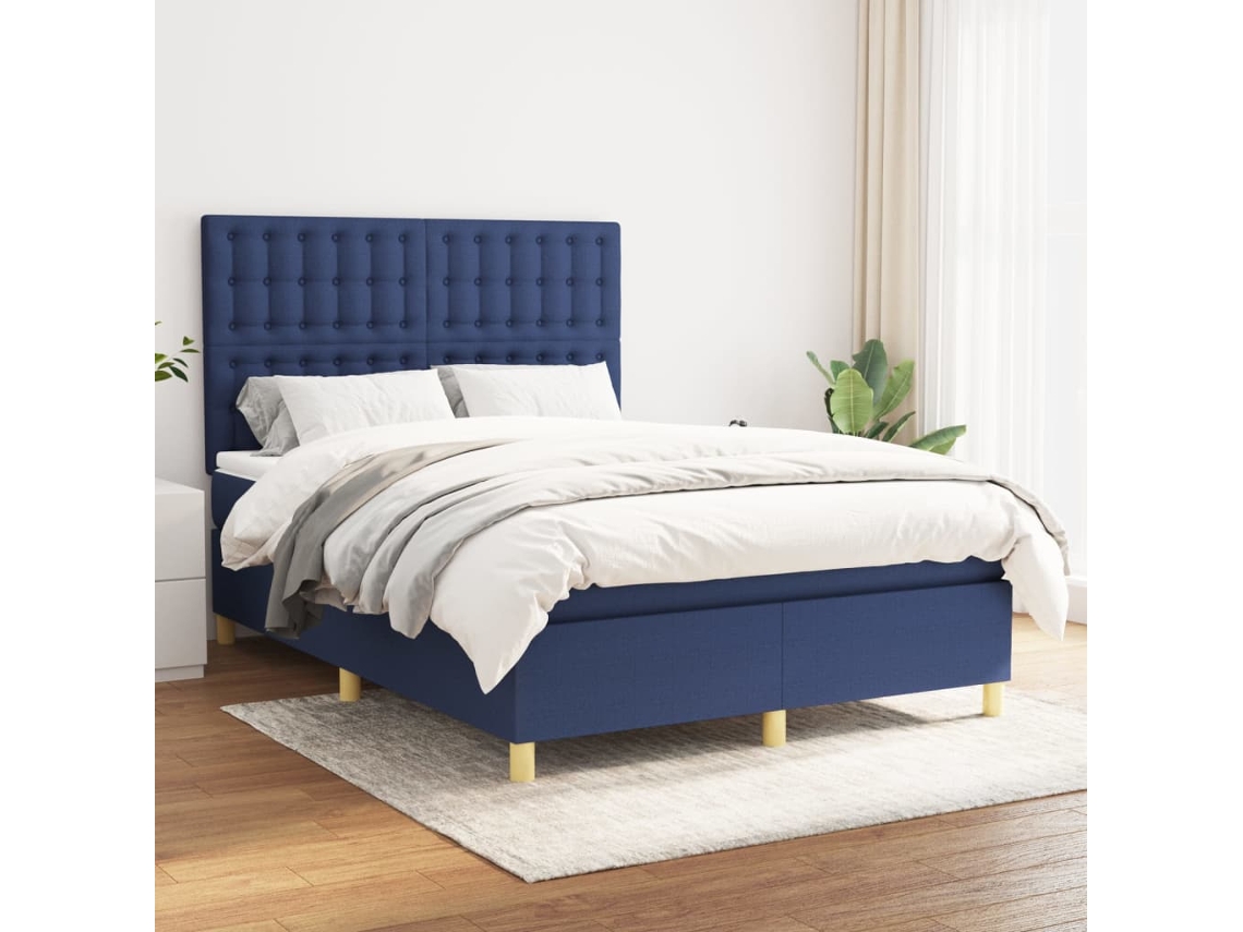 Vidaxl Cama Com Molas/colchão 140x190 Cm Tecido Azul