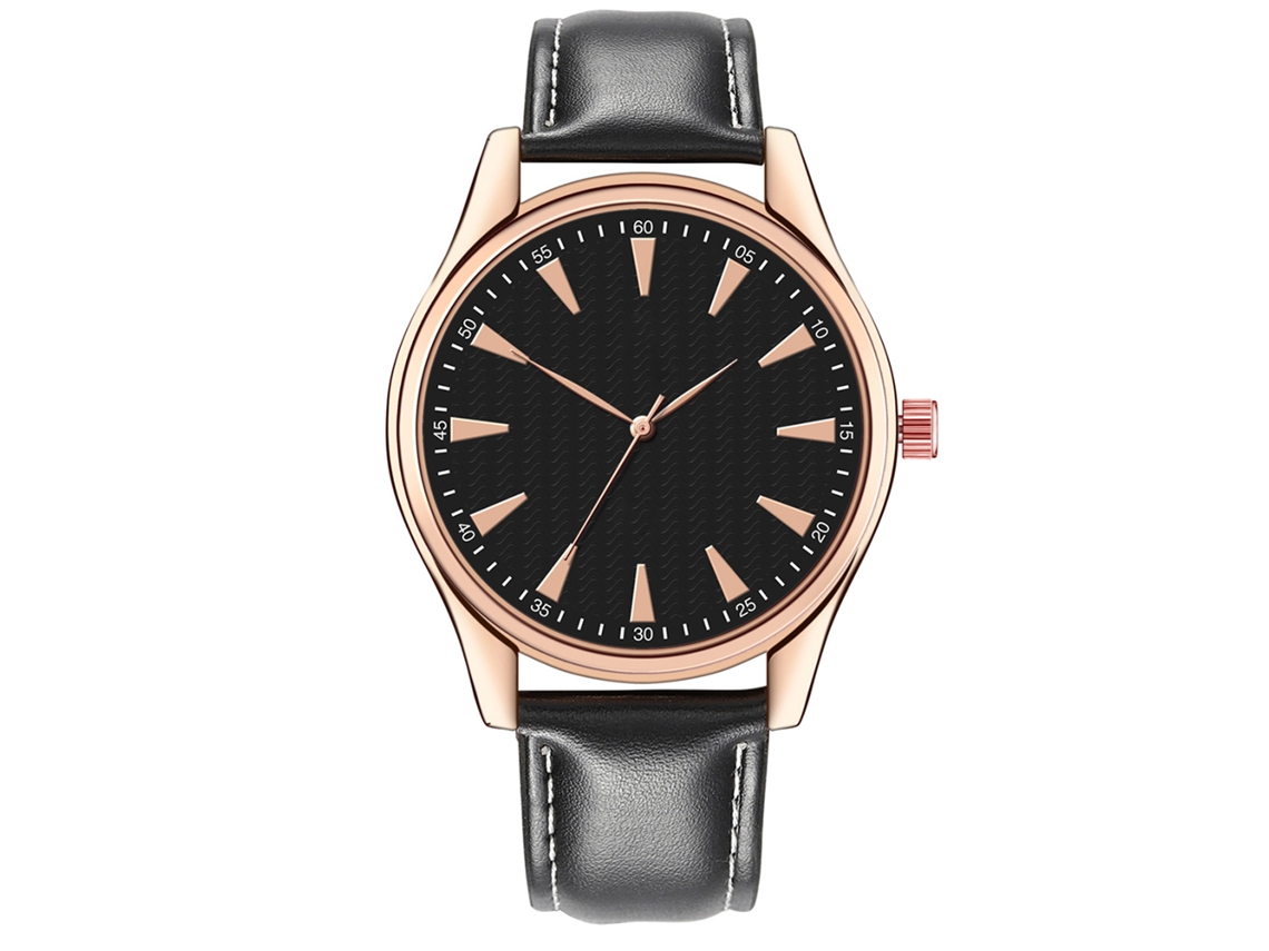 Reloj De Pulsera Para Hombre De Cuero Pu Dial Redondo Analógico De Cuarzo Negro