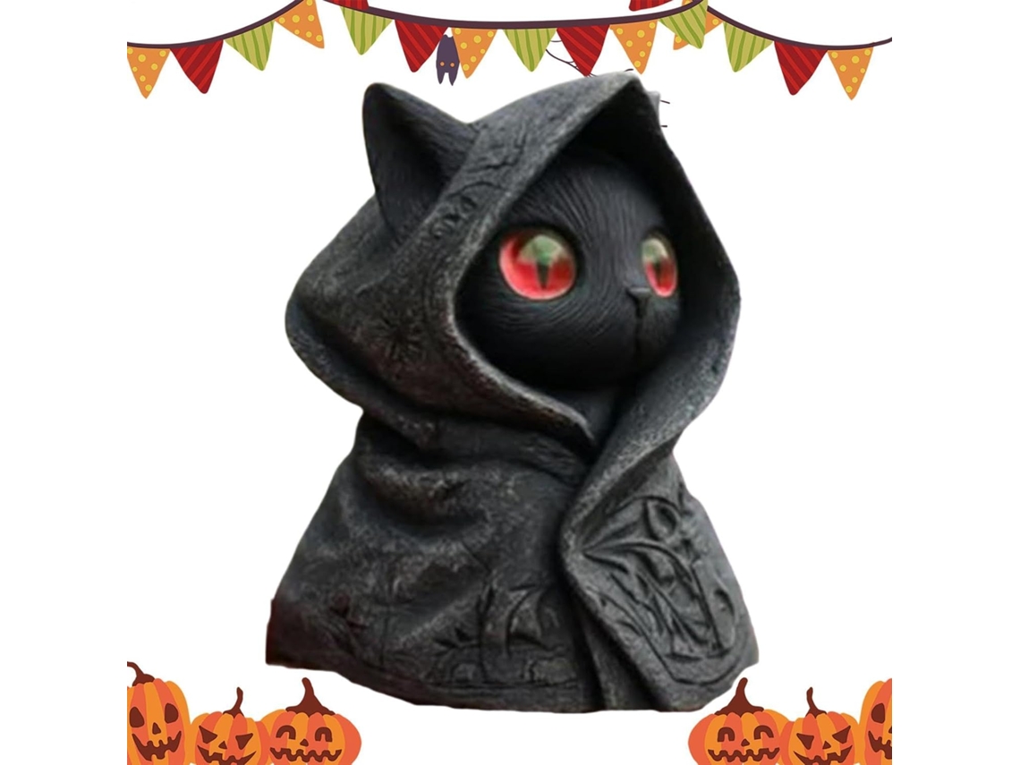 Estátua De Gato Preto Assustador | Estatueta Colecionável Decorativa Para Sala De Estar