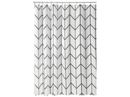 Cortina de Banho, Geométrica, Padrão Herringbone, Preto/Branco | S/MARCA