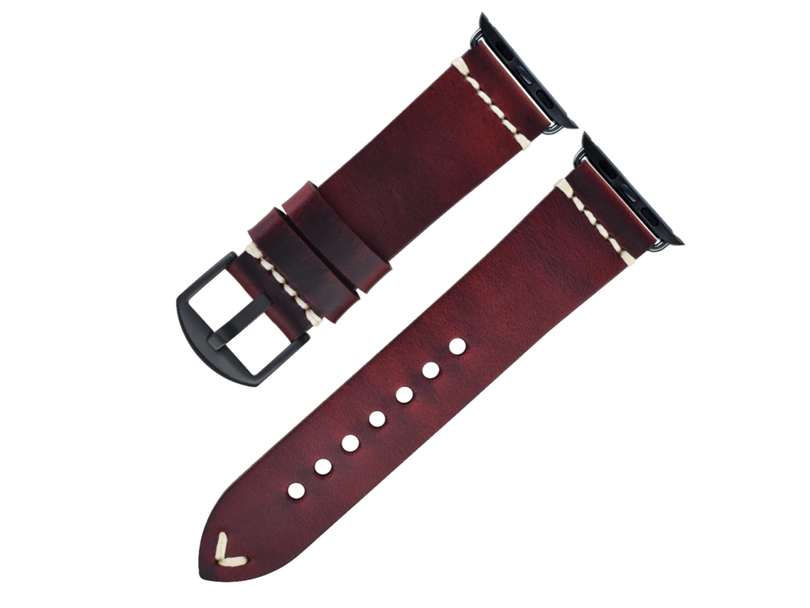 Pulseira De Luxo Retrô Em Couro Integral De Duas Peças, Espessa, Para Smartwatch, Com Acabamento Sofisticado Em Óleo Cera E Ajuste Regulável.