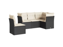 Conjunto 5 sofás de jardim com almofadões VIDAXL vime PE preto
