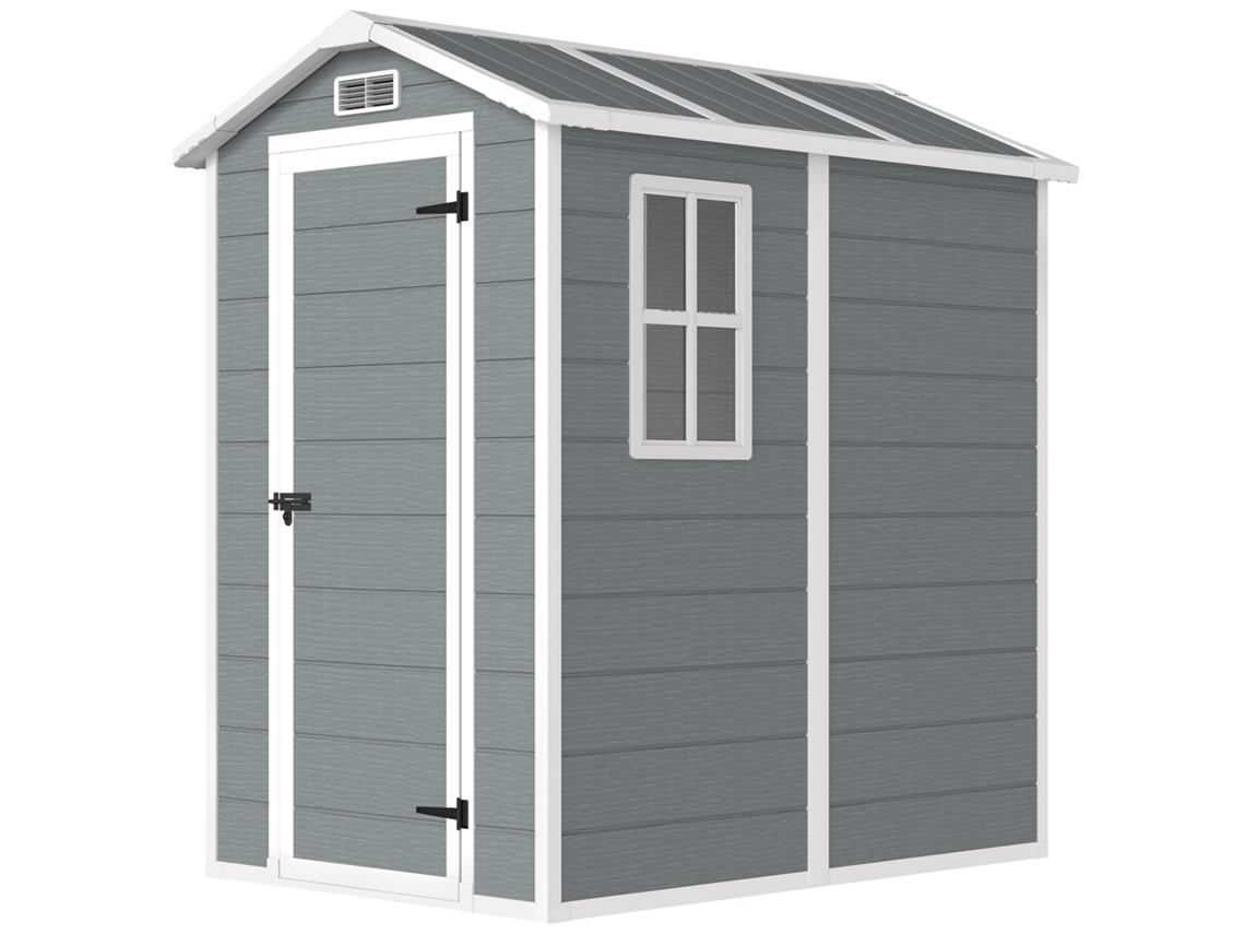 Abrigo De Jardim Exterior 2,1 M² 131x186x198 Cm De Com Piso Janela Porta Com Fechadura Cinzento