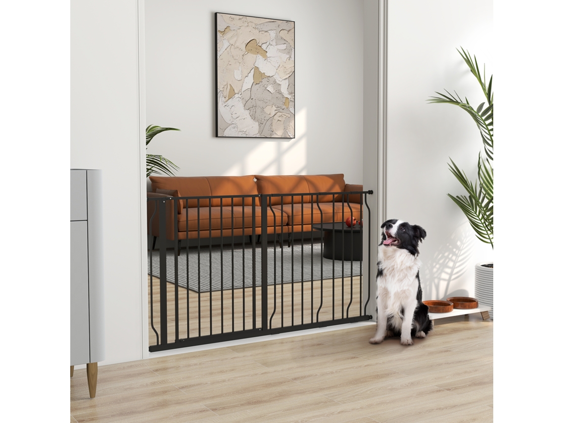 Barreira de Segurança para Animal de Estimação Comprimento Ajustável Dim. 145l X 76h Cm Preta