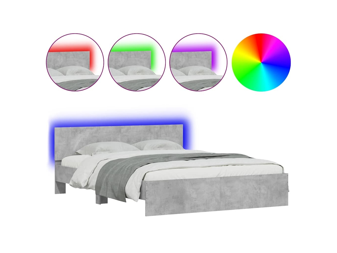 Estrutura Cama Cabeceira e Luzes Led Cinzento Cimento MAISON EXCLUSIVE (150x200 cm)