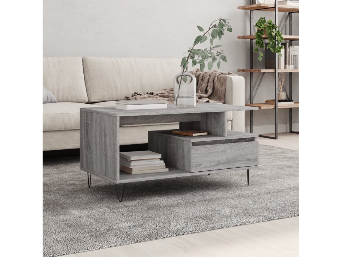 Vidaxl Mesa De Centro 90x49x45 Cm Derivados De Madeira Cinzento Sonoma