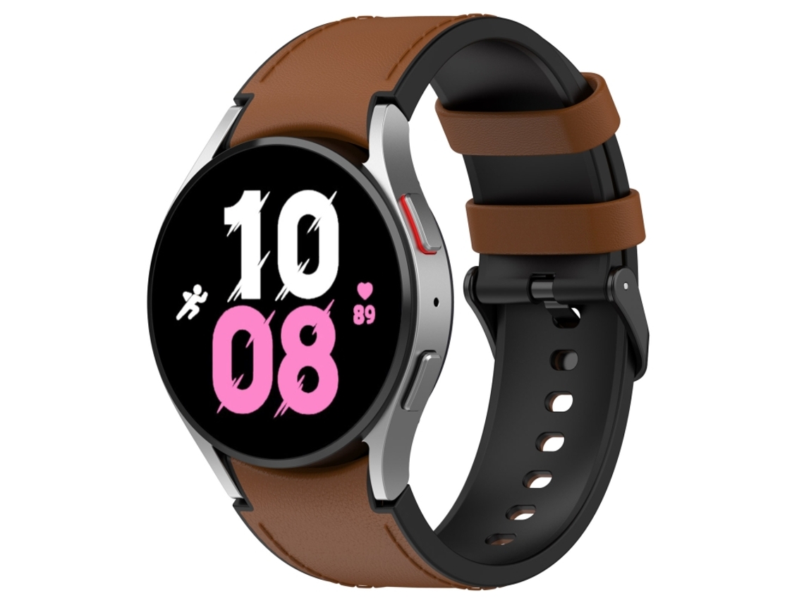 Bracelete para Samsung Galaxy Watch 5 Silicone e Couro Preto Fivela Tamanho L 40/44mm Marrom XIAOMOYU