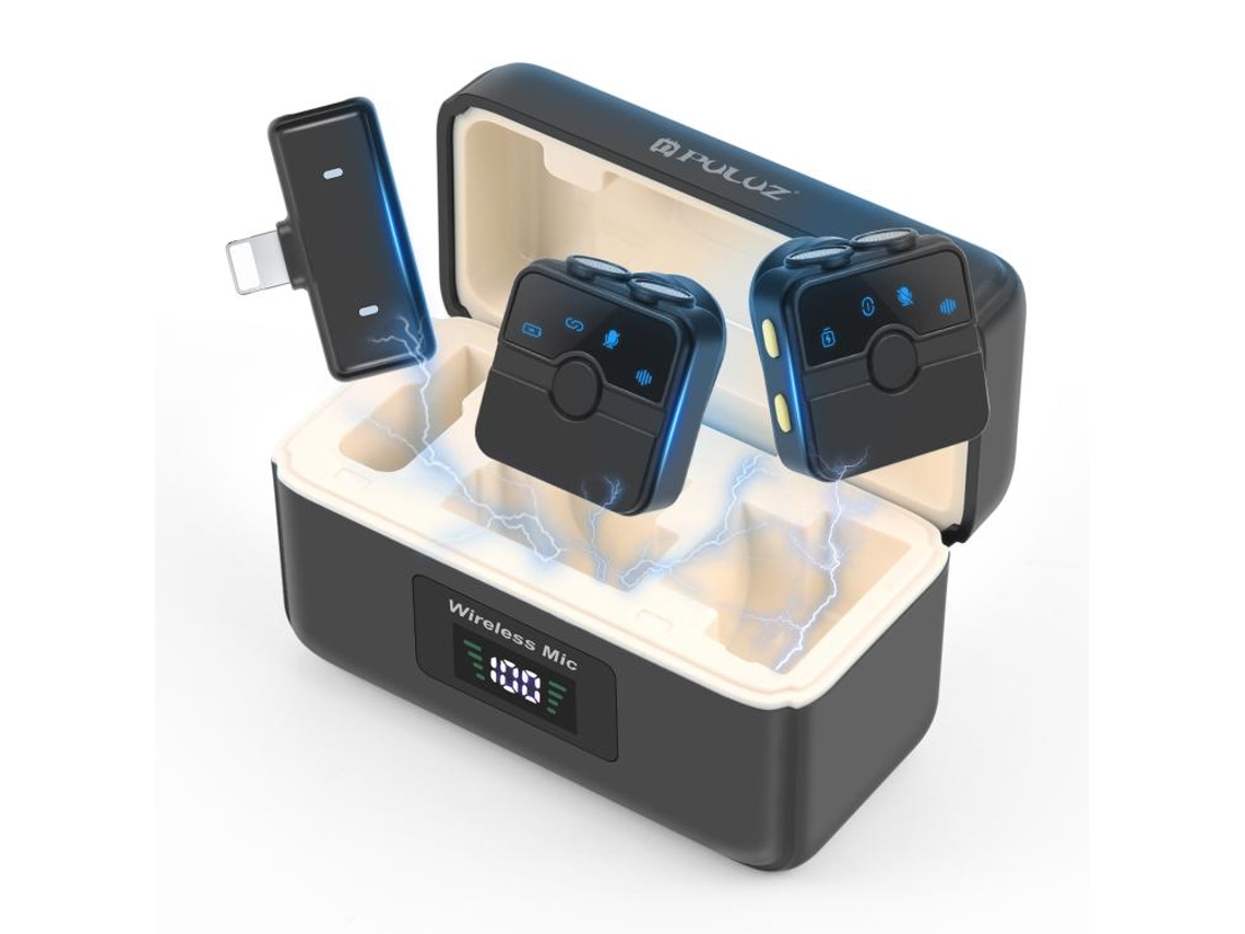 Microfone sem fio de lapela magnético com caixa de carregamento, receptor Type C, 2 microfones transmissor, preto | XIAOMOYU